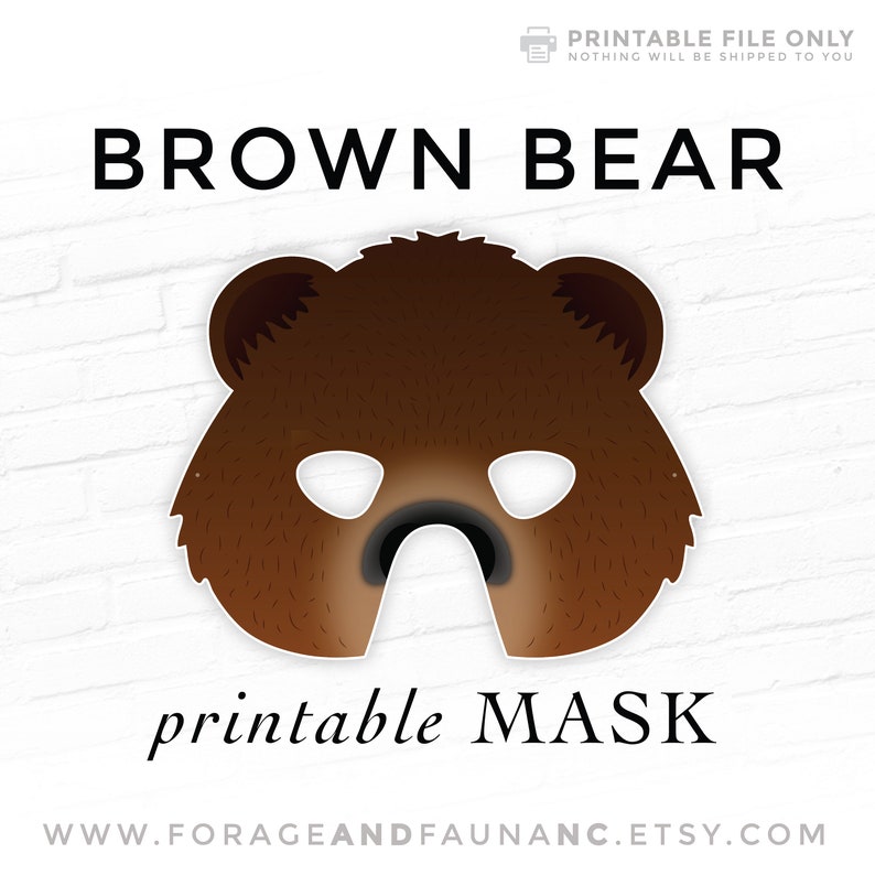 Brown Bear Printable Animal Mask, Woodland Animals, Grizzly, Kodiak ...