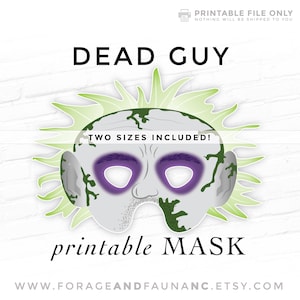 Dead Guy Printable Halloween Mask, Corpse Ghost Ghoul Zombie Undead Man Photo Booth Props Cosplay Retro Recently Deceased Costume