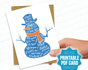 Printable Cards Frosty Snowman Christmas Carol Song Kids Family Christmas Cards Creative Holiday Card Typography Art Modern Design Greeting