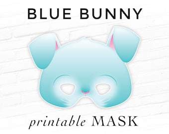 Blue Easter Hare Printable Costume Party Mask Bunny Mask Animal Mask Printable Halloween Kids Spring School Play Zodiac Rabbit 2023