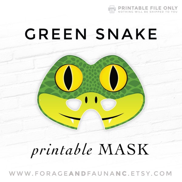Green Snake Printable Mask Animal Halloween Mask Photo Booth Prop Garden Snake Mask Cute Snake Green Party Mask Reptile Lizard Snek