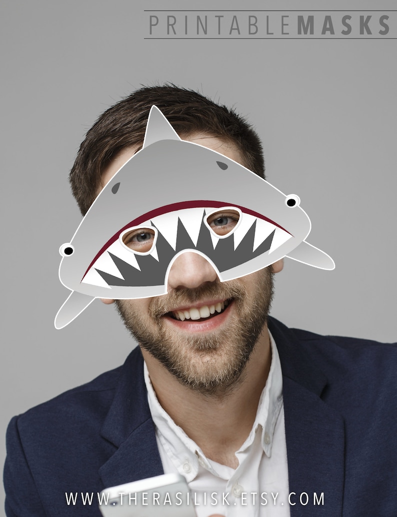Shark Mask Printable Mask Great White Shark Party Mask Etsy