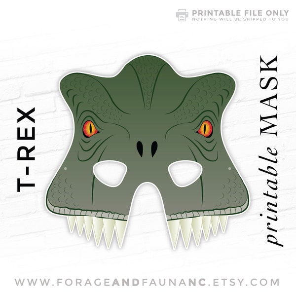 Tyrannosaurus Rex Dinosaur Printable Playtime Mask for Kids Halloween Parties T-Rex Theater Prop Photo Booth Jurassic Party Prehistoric Fun