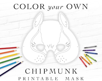 Chipmunk Mask Printable Coloring Book Page Animal Mask Birthday Party Activity Photo Booth Props Halloween Printable Kids Costume Squirrel