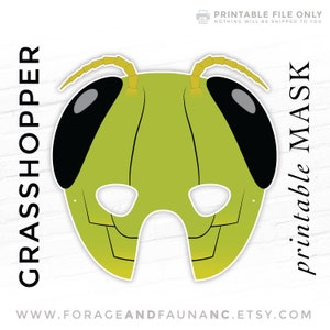 Grasshopper Printable Mask Printable Katydid Bug Mask Green Grasshopper Summer Pretend Play Party Halloween Animal Bushcricket Mask Insect