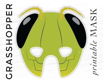 Maschera stampabile cavalletta Maschera stampabile Katydid Bug Cavalletta verde Estate Fai finta di giocare Festa Halloween Animale Maschera Bushcricket Insetto