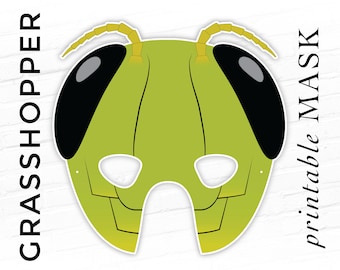 Grasshopper Printable Mask Printable Katydid Bug Mask Green Grasshopper Summer Pretend Play Party Halloween Animal Bushcricket Mask Insect