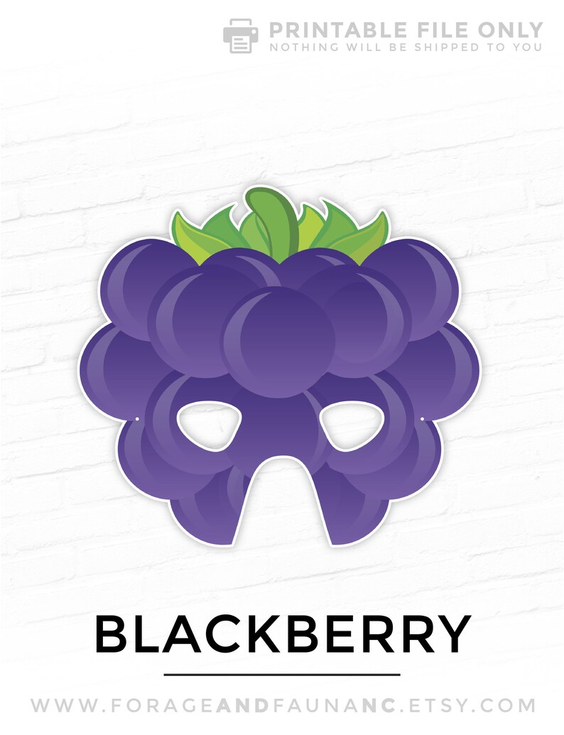 Blackberry Mask Printable Mask Fruit Mask Food Mask Playtime - Etsy