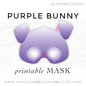 Purple Easter Rabbit Printable Costume Party Mask Lavender Mask Animal Mask Printable Halloween Kids Spring School Play Hare 2023 Zodiac