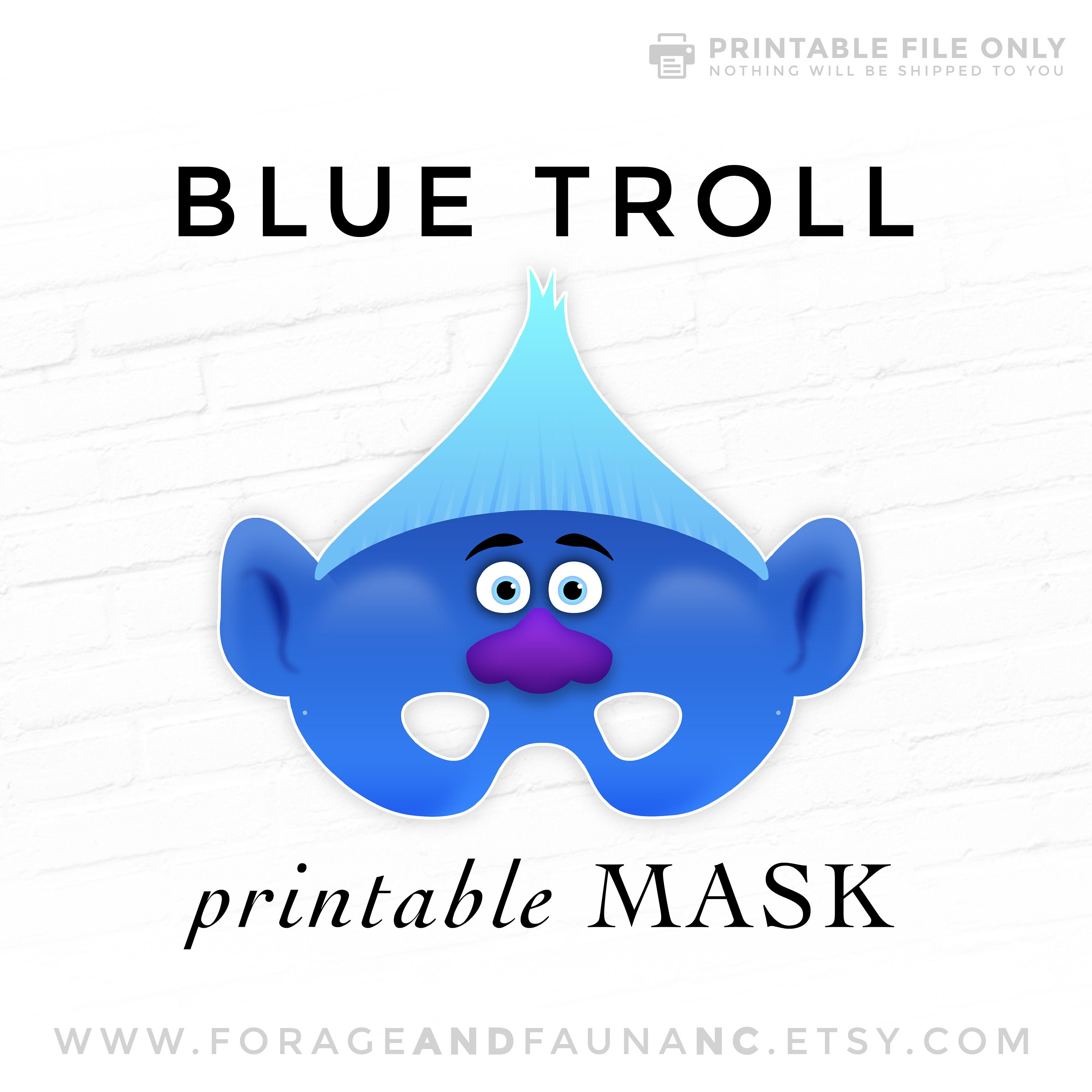 Blue Troll Costume Halloween Face Mask Printable for Kids Etsy