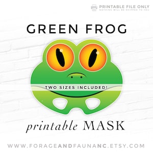 Green Frog Printable Mask Toad Halloween Birthday Party Costume Animal Cosplay Photo Booth Props Kermit Prince Froggy Amphibian Fairy tale