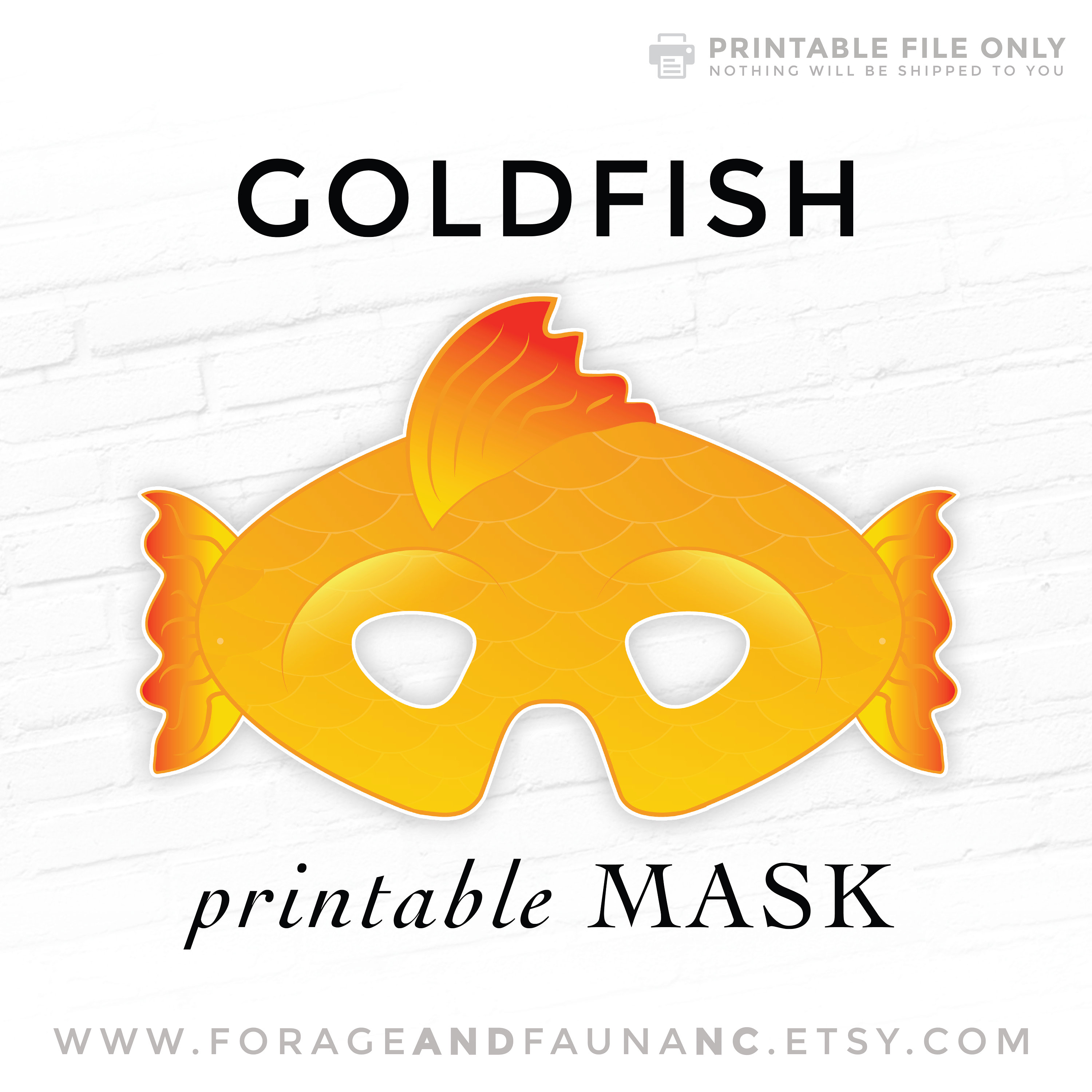 Goldfish Printable Sealife Mask Ocean Life Fish Cartoon Character Party Mask Photo Booth Prop Halloween Kids Costume