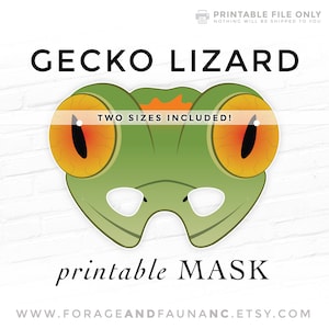 Gecko Lizard Printable Halloween Mask - 2 Sizes - Anole Costume Cosplay Photo Booth Props Reptile Party Paper DIY Theater Kids Activity