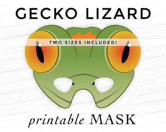 Gecko Lizard Printable Halloween Mask - 2 Sizes - Anole Costume Cosplay Photo Booth Props Reptile Party Paper DIY Theater Kids Activity
