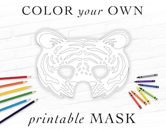 Tiger Coloring Book Activity Printable Mask Bengal Siberian Tigris Wild Cat Big Cat Mask Animal Mask Halloween Jungle Birthday 2022 Year of