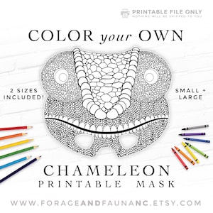 Chameleon Coloring Mask Fun Lizard Animal Mask Halloween Costume Reptile Herper Paper Mask Activity Coloring Page for Kids Fun Games