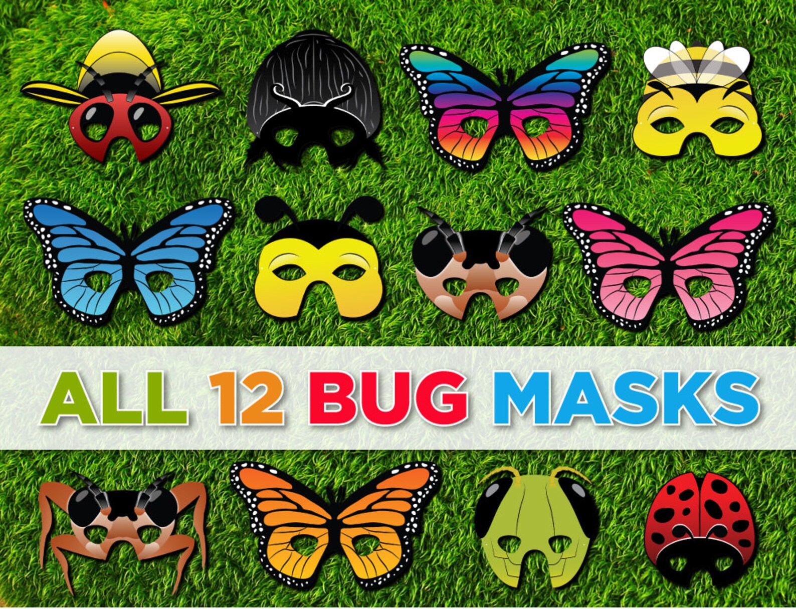 Bug and Insect Printable Masks 12 Mask Set | Etsy