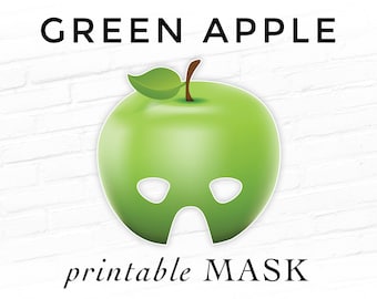 Green Apple Printable Party Mask Fruit Mask Party Play Props Theater Masquerade Food Nutrition Healthy Cute Kids Costume Halloween