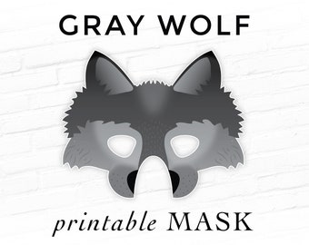 Gray Wolf Printable Halloween Mask Grey Wolfdog Big Bad Wolf Direwolf Photo Booth Prop Fairy Tale Costume Husky Malamute Sleddog Shepherd