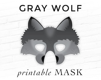 Gray Wolf Printable Halloween Mask Grey Wolfdog Big Bad Wolf Direwolf Photo Booth Prop Fairy Tale Costume Husky Malamute Sleddog Shepherd