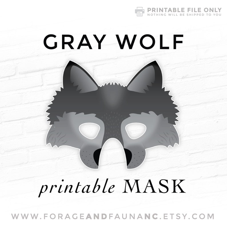 Gray Wolf Printable Halloween Mask Grey Wolfdog Big Bad Wolf Direwolf Photo Booth Prop Fairy Tale Costume Husky Malamute Sleddog Shepherd image 1