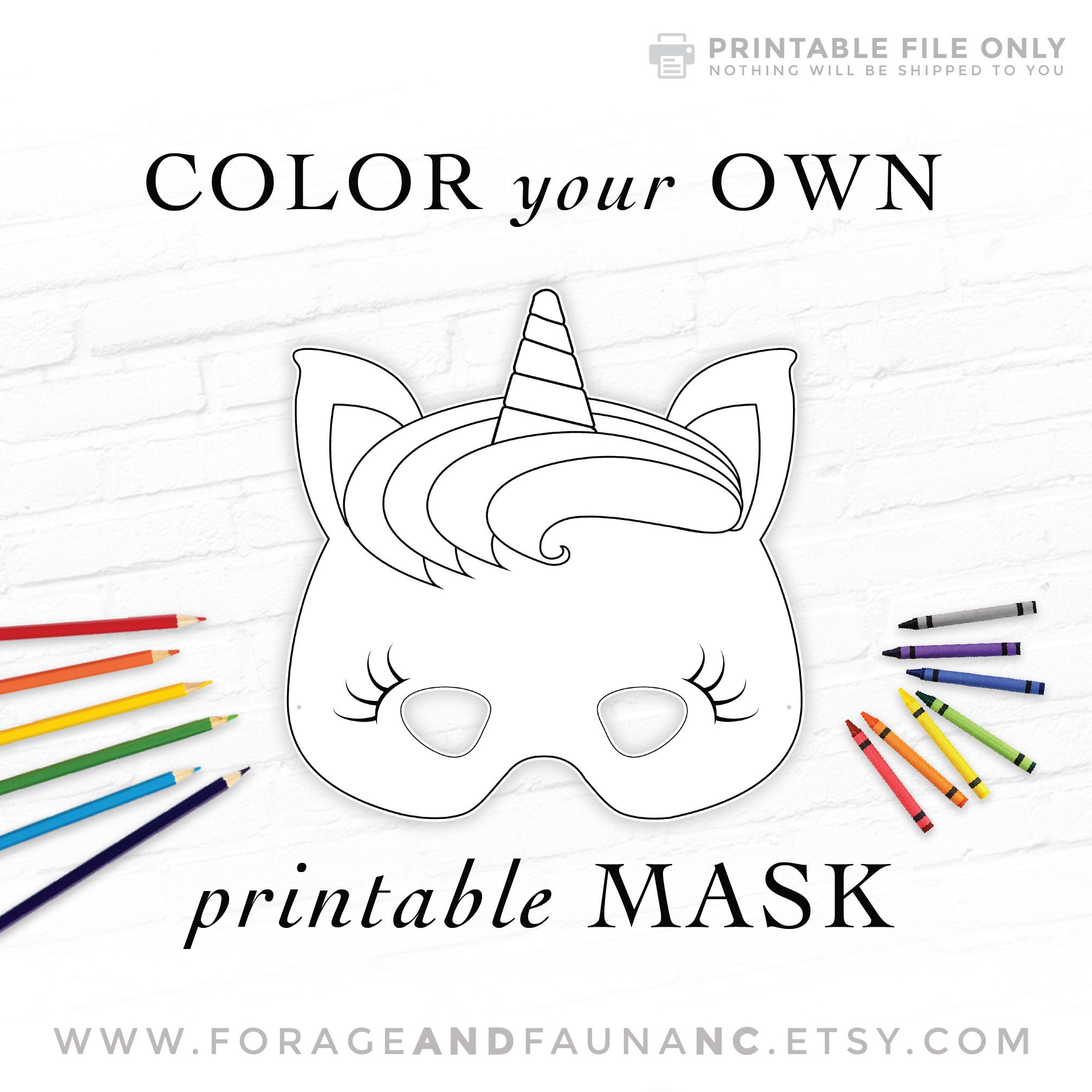 Coloring Mask Fun Activity Unicorn Mask Printable Mythical Etsy