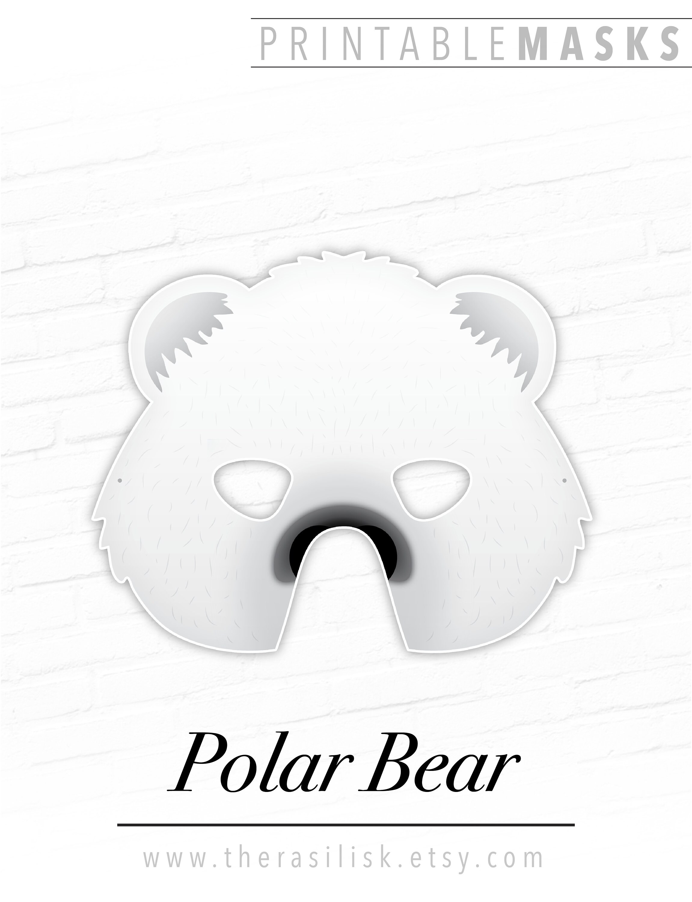 Polar Bear Printable Animal Mask Halloween Arctic White | Etsy