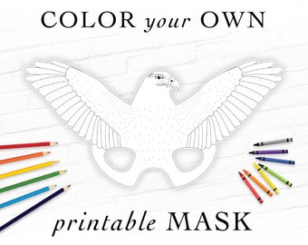 Hawk Mask Printable Coloring Activity Mask Halloween Party Mask Falcon Bird of Prey Raptors Dinosaur Woodland Photo Booth Prop Kindergarten