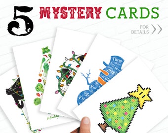 5 Pack of Christmas Greeting Cards - Mystery Grab Bag Card Pack Holiday Theme Ships Free