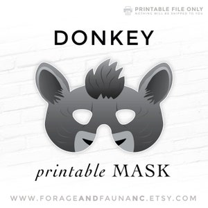 Donkey Printable Animal Mask Nativity Costume Wild Mule Gray Horse Halloween Photo Booth Prop Fairy Tale