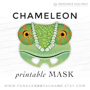 Printable Mask, Halloween Costume, Chameleon, Lizard Mask, Chameleon Mask, Chamaeleons, Green Lizard, Reptile, Photo Booth Props, Paper Mask