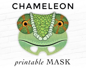 Printable Mask, Halloween Costume, Chameleon, Lizard Mask, Chameleon Mask, Chamaeleons, Green Lizard, Reptile, Photo Booth Props, Paper Mask