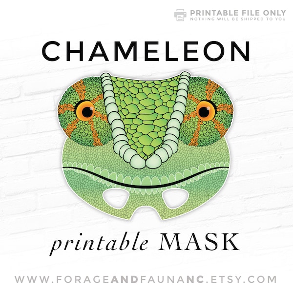 Printable Mask, Halloween Costume, Chameleon, Lizard Mask, Chameleon Mask, Chamaeleons, Green Lizard, Reptile, Photo Booth Props, Paper Mask