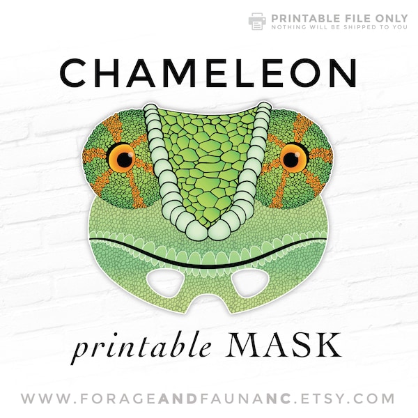 Masque à imprimer, Déguisement d'Halloween, Caméléon, Masque de lézard, Masque caméléon, Caméléons, Lézard vert, Reptile, Accessoires pour photomaton, Masque en papier