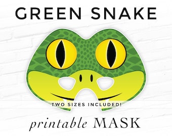 Green Snake Printable Mask - 2 Sizes Included! Lunar New Year Zodiac 2025 Year Animal Halloween Costume Photo Booth Prop Reptile Lizard Snek