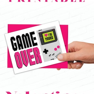 Druckbare nerdige Valentinstagskarte, Game Over, lustiger Valentinstag, Game Boy, Videospieler, digitaler Download, für ihn, für sie