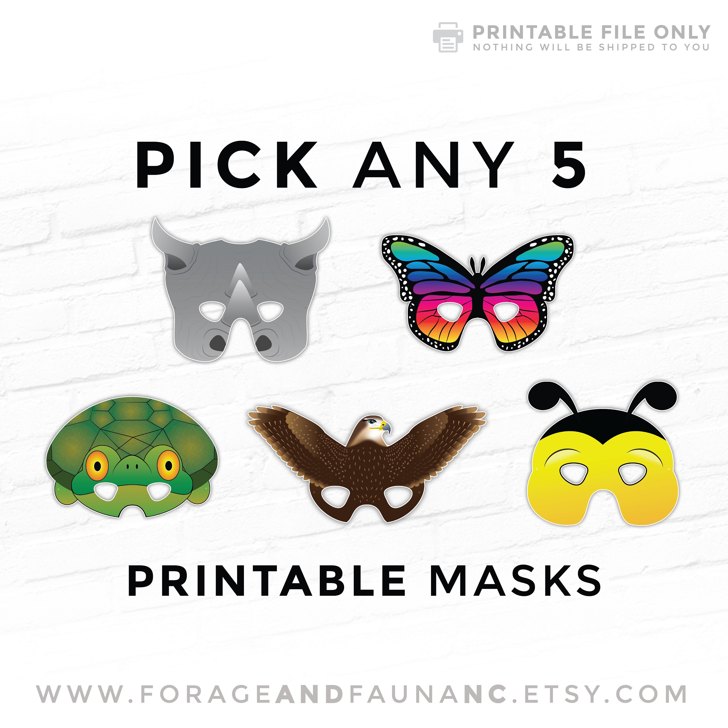 Psykiatri jordnødder Frugtbar Printable Masks Animal Masks for Kids Pick Any 5 Masks - Etsy
