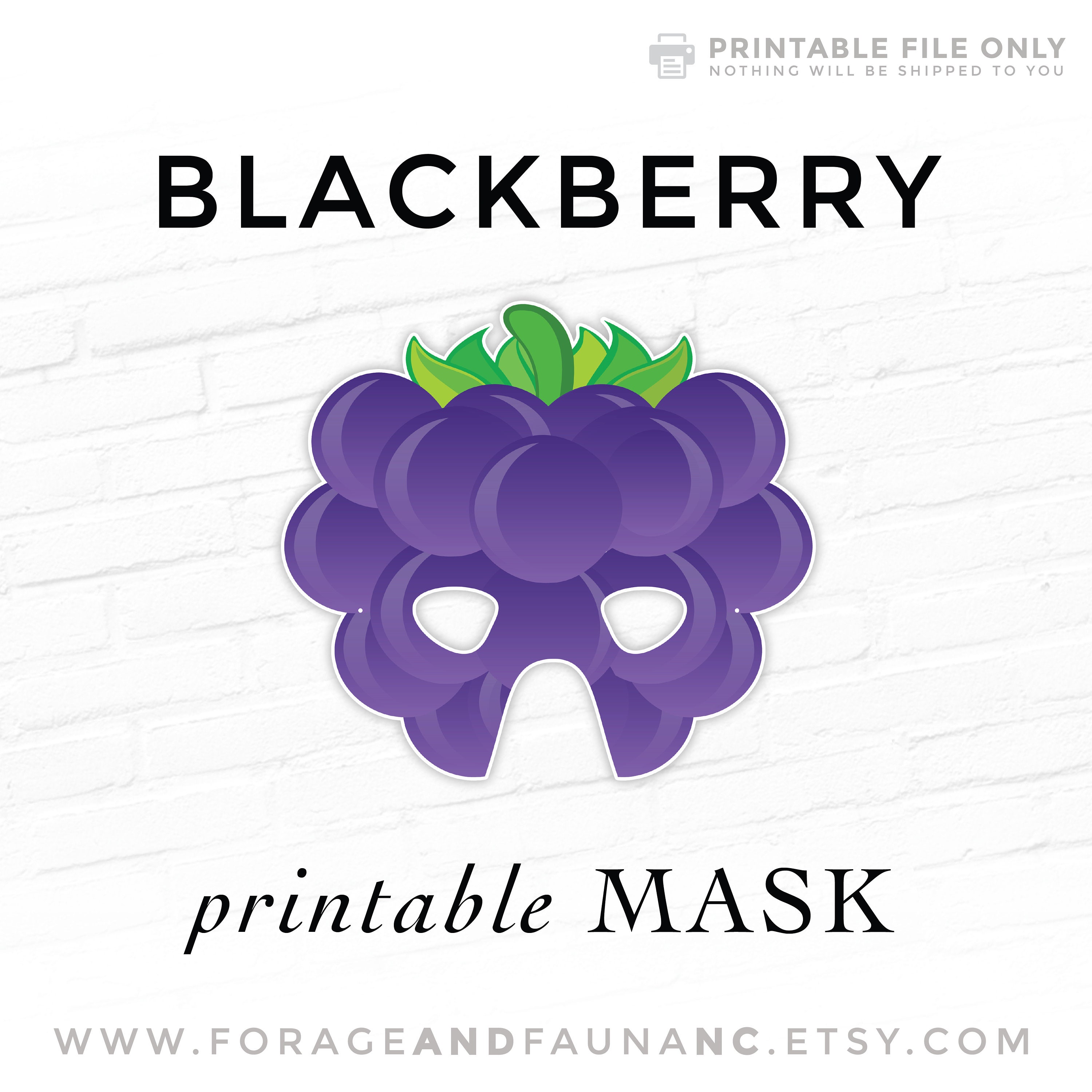 Blackberry Mask Printable Mask Fruit Mask Food Mask Playtime Props Child Mask Cosplay Kids Costume School Play Healthy Living Wedding Booth