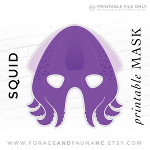 Squid Mask Kraken Cephalopod Printable Sea Monster Animal Mask Folklore Party Halloween Mask Purple Photo Booth Props Sea Life Ocean Mask