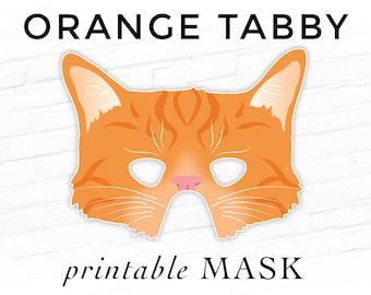 Orange Tabby Cat Printable Halloween Animal Mask Kitty Kitten Ginger Cream Heathcliff Garfield Crookshanks Party Costume Pet Fantasy Cosplay
