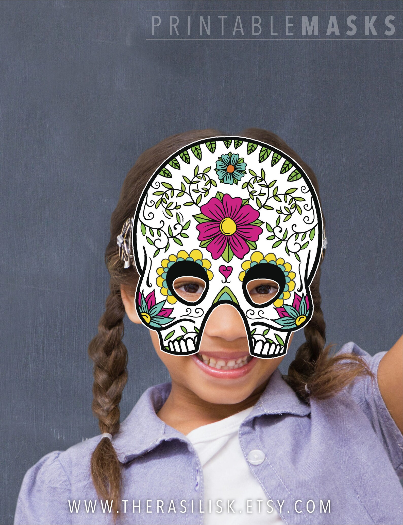 Day of the Dead Halloween Mask Mexican Sugar Skull Printable Etsy