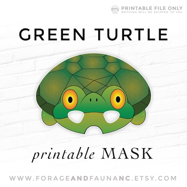 Turtle Printable Animal Mask Costume Snapping Turtle Box Tortoise and Hare Green Party Mask Halloween Costume Theater Photo Booth Props