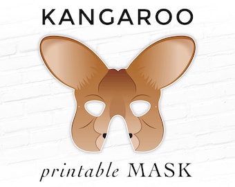 Kangaroo Printable Halloween Party Playtime Mask Kids Animal Costume Cosplay Australian Marsupial Pretend Play Photo Booth Props Kanga Roo