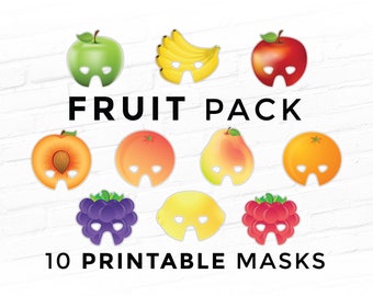 Fruit Masks Set of 10 Printable Masks Pretend Play Cosplay Theater Masquerade Food Costumes Apple Orange Berries Banana Peach Pear