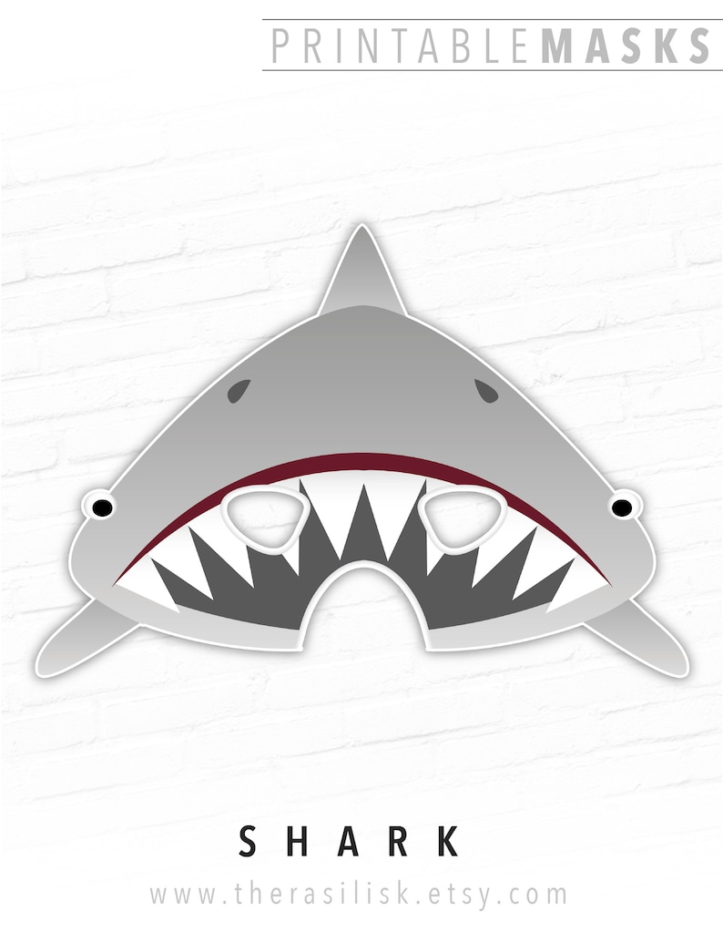 Shark Mask Printable Mask Great White Shark Party Mask | Etsy