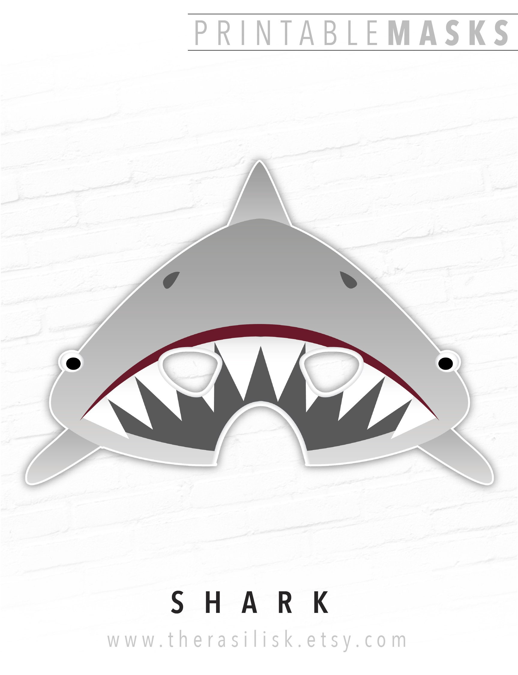 Shark Mask Printable Mask Great White Shark Party Mask | Etsy