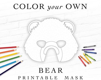 Bear Coloring Mask Printable Halloween Black Bear Polar Bear Coloring Book Birthday Party Activity Costume Photo Booth Props Woodlands