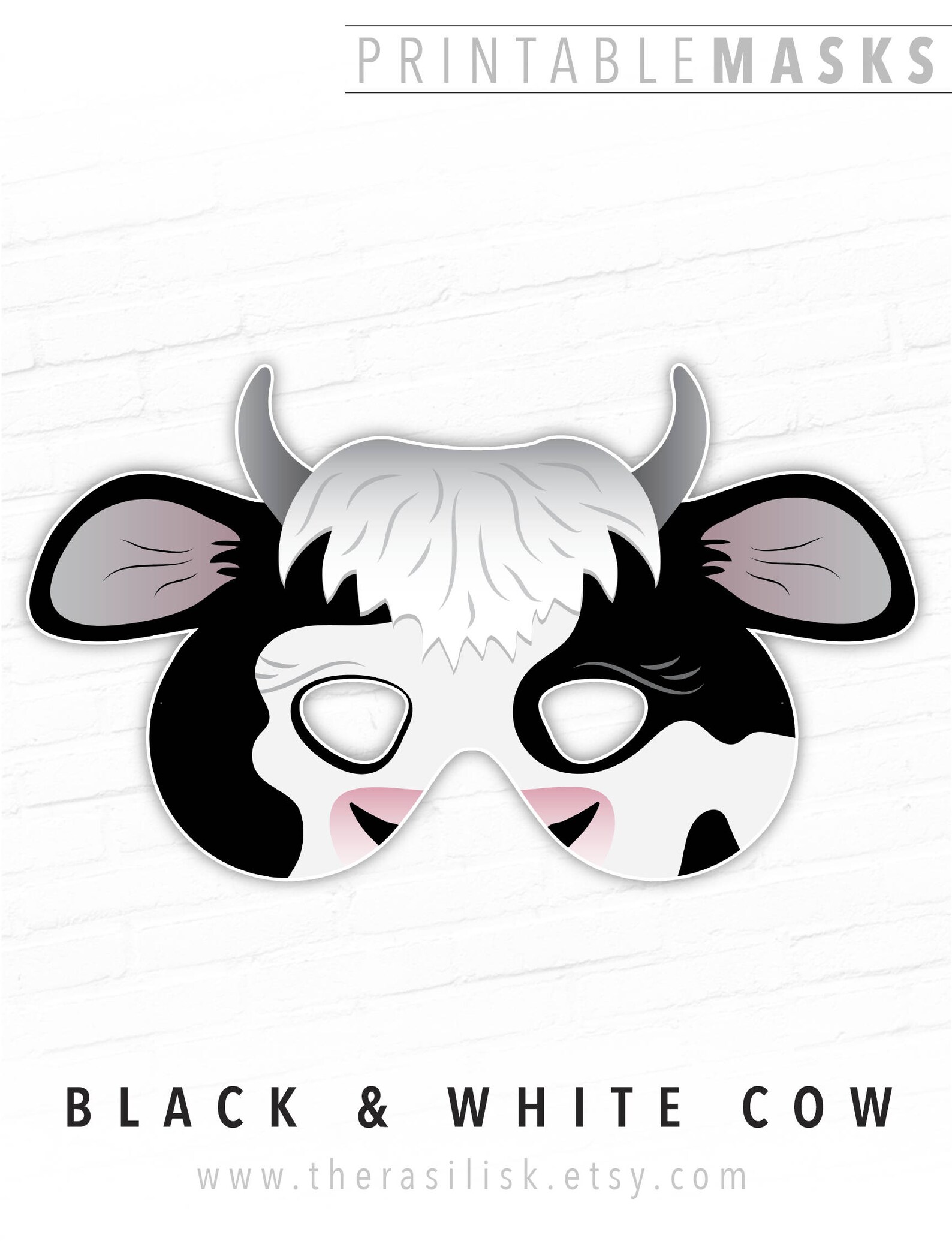 Cow Mask Animal Mask Halloween Mask Printable Mask Farm Animal | Etsy