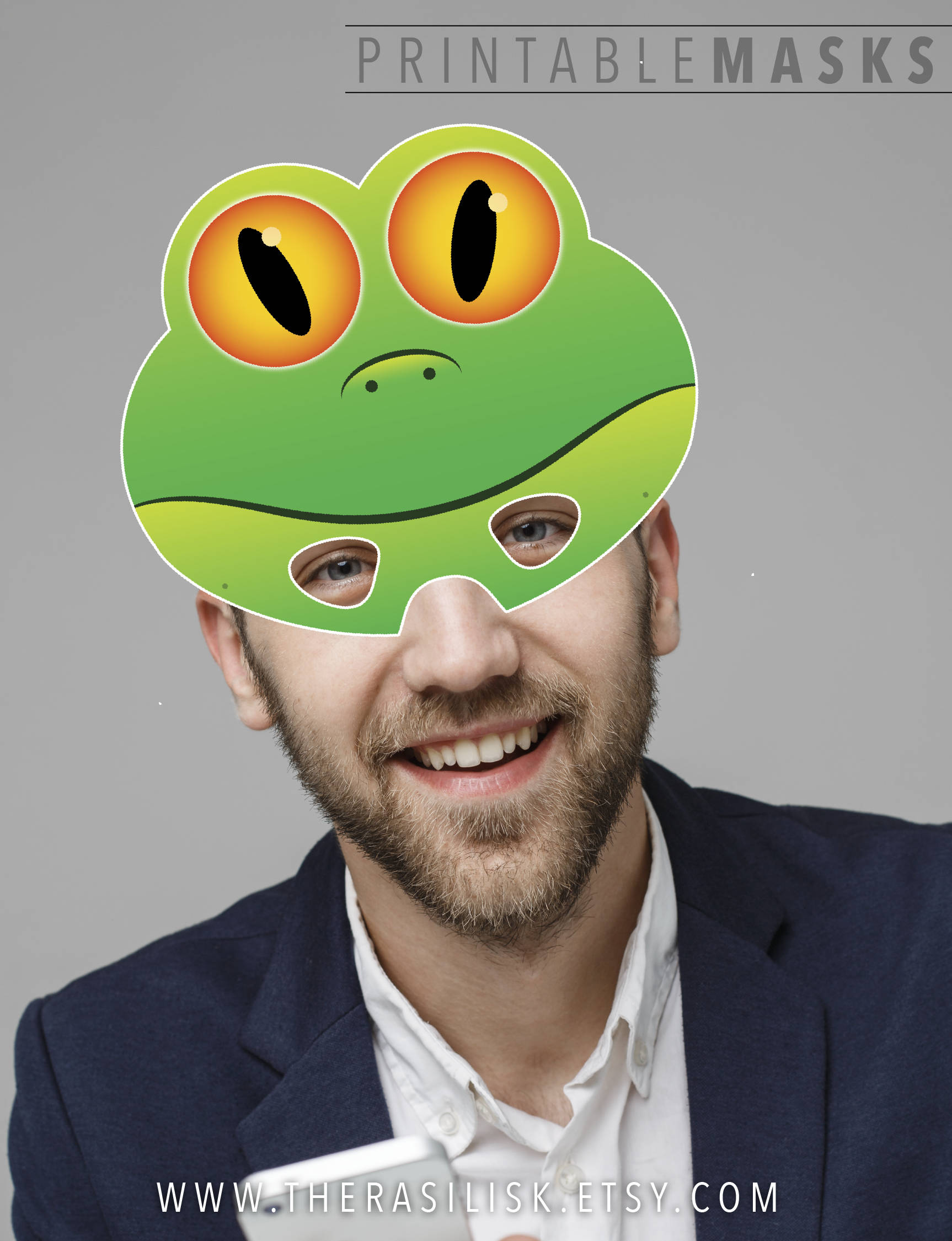 Printable Mask Halloween Mask Animal Mask Frog Mask Green Etsy