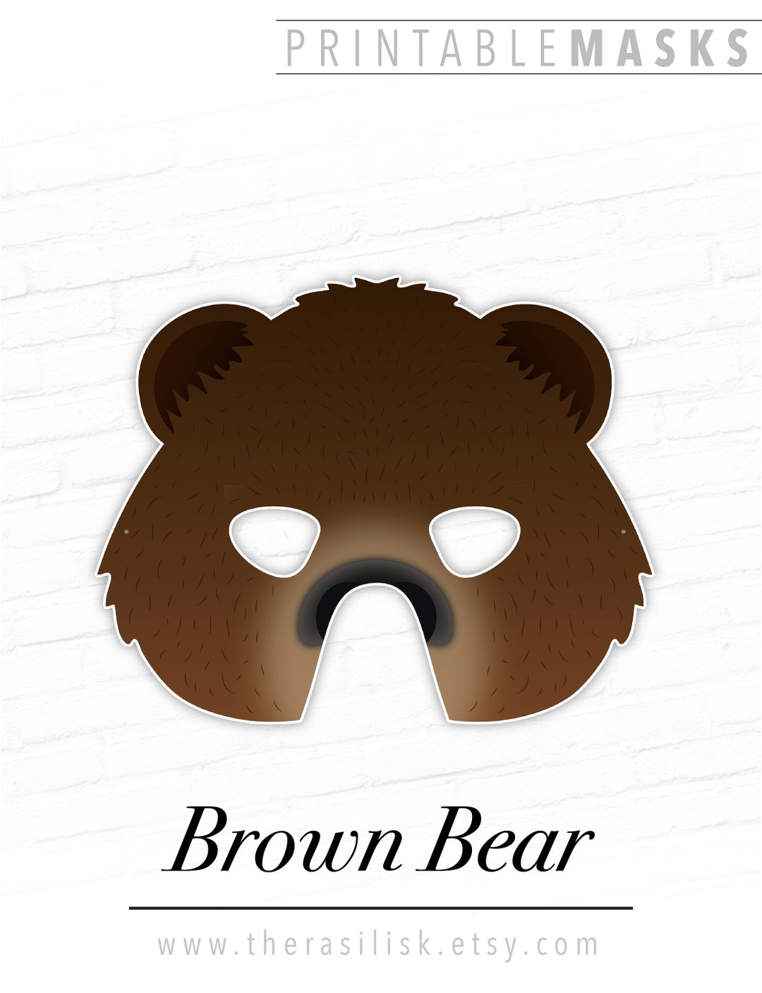 Brown Bear Printable Animal Mask, Woodland Animals, Grizzly, Kodiak ...
